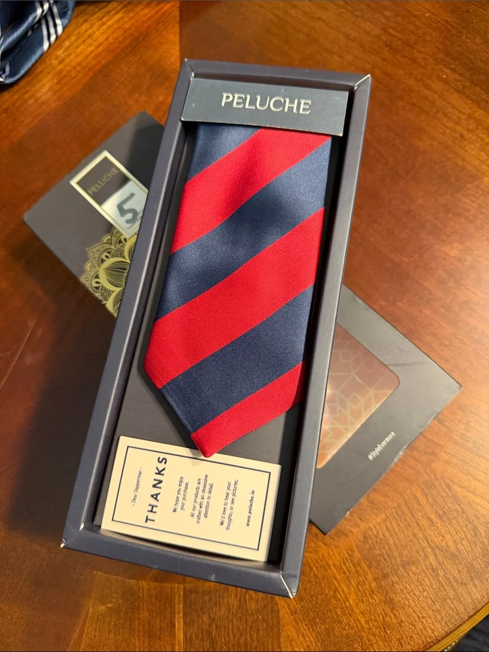 Red and Navy Striped Men's Pocket Square